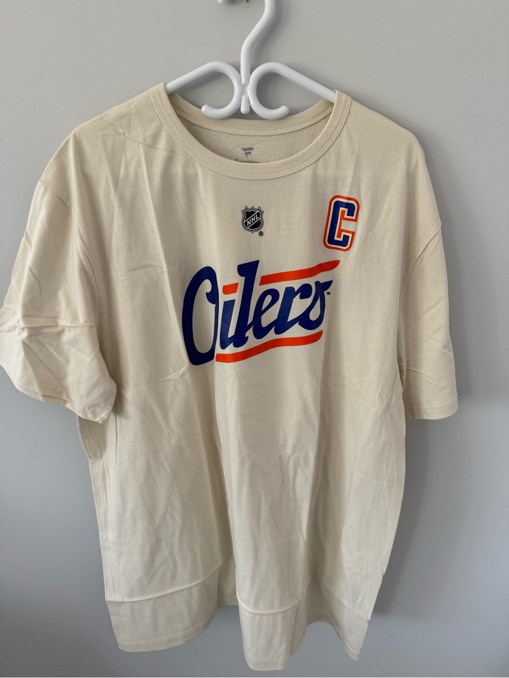 Fanatics Cream Edmonton Oilers Script Tee with Navy and Orange Accents